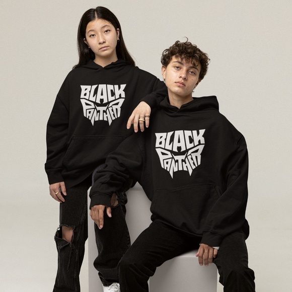 BLACK PANTHER - BLACK AND WHITE: DESIGN; UNISEX CUSTOM HOODIE - Picture 5 of 5